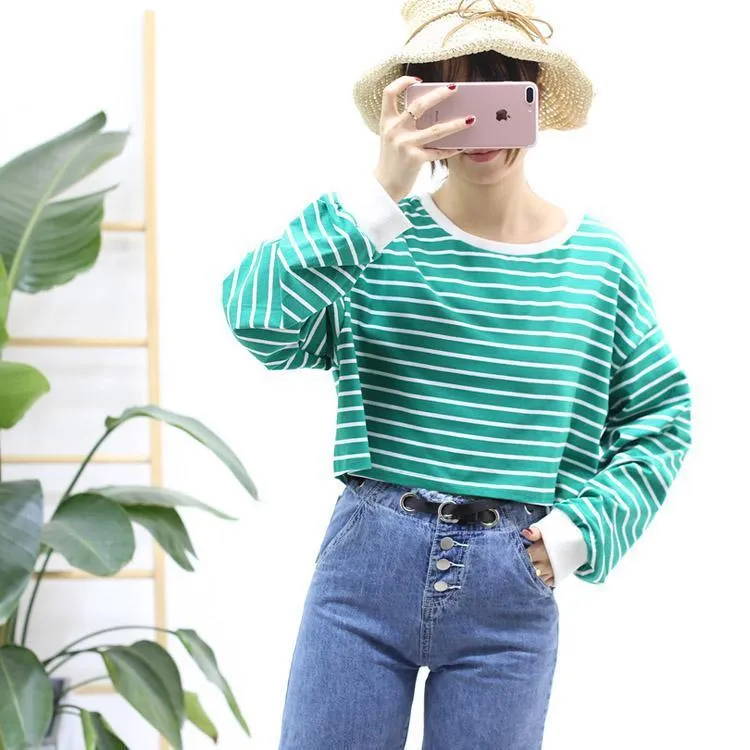 Striped Long Sleeve Crop Shirt