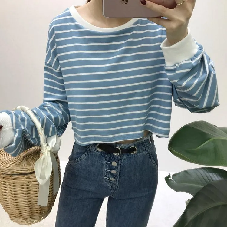 Striped Long Sleeve Crop Shirt