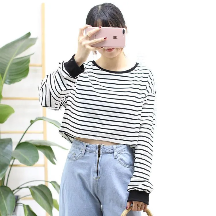 Striped Long Sleeve Crop Shirt