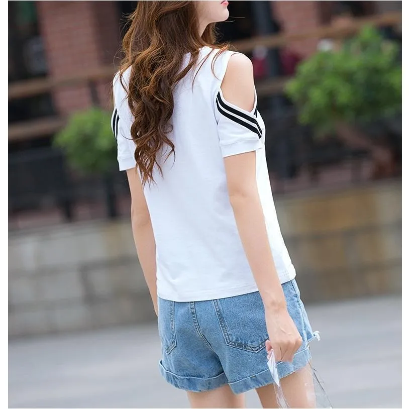 Striped Open Shoulder T-Shirt