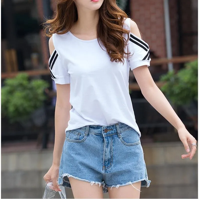 Striped Open Shoulder T-Shirt