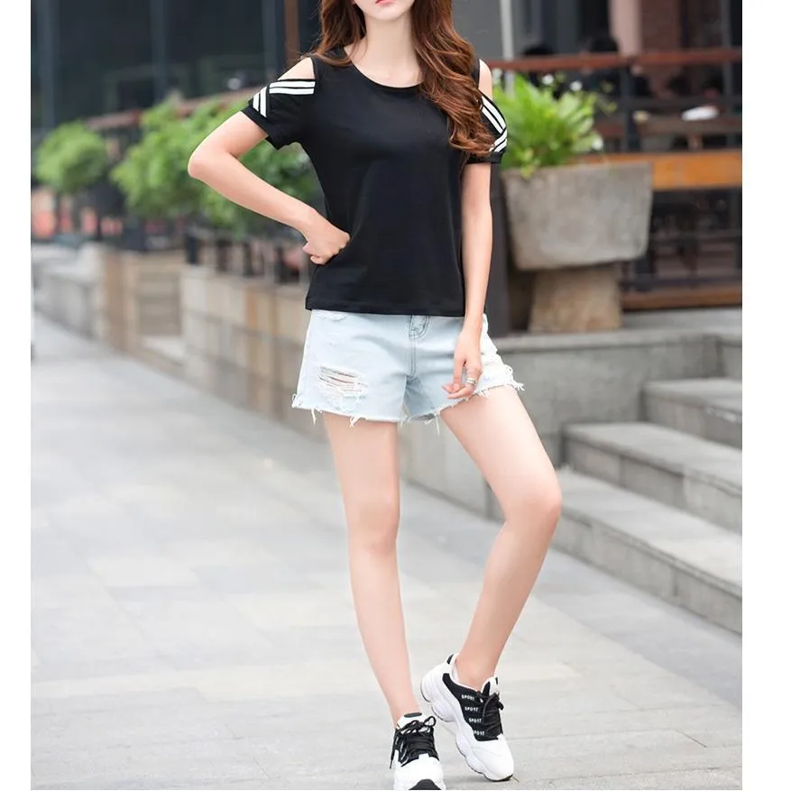 Striped Open Shoulder T-Shirt