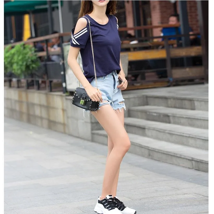Striped Open Shoulder T-Shirt