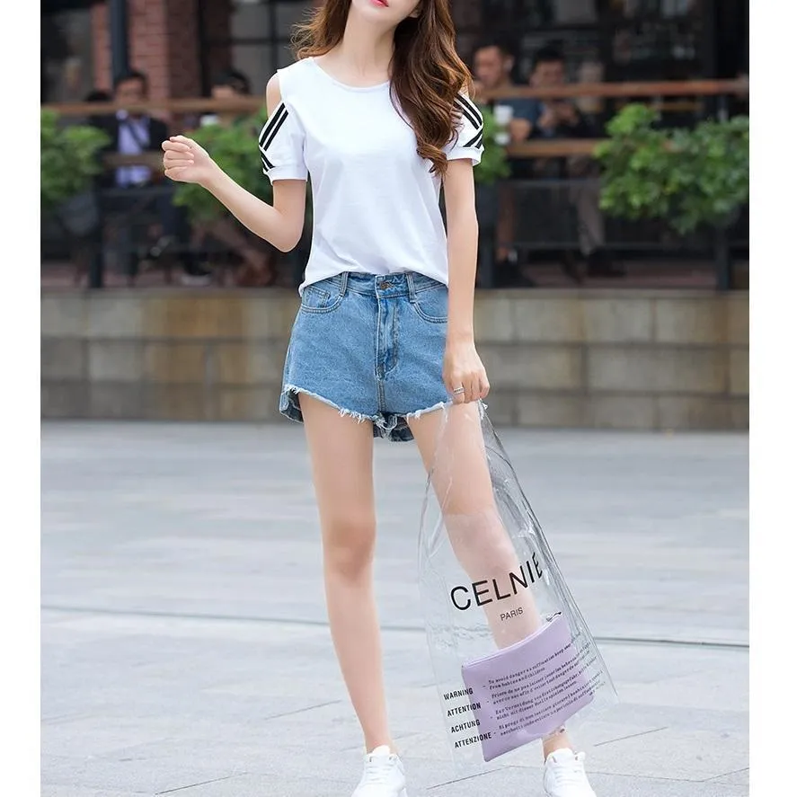 Striped Open Shoulder T-Shirt