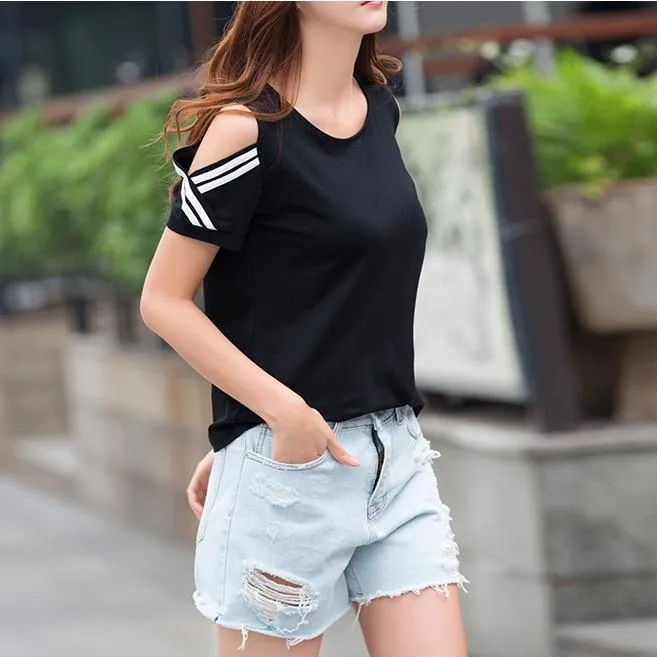 Striped Open Shoulder T-Shirt