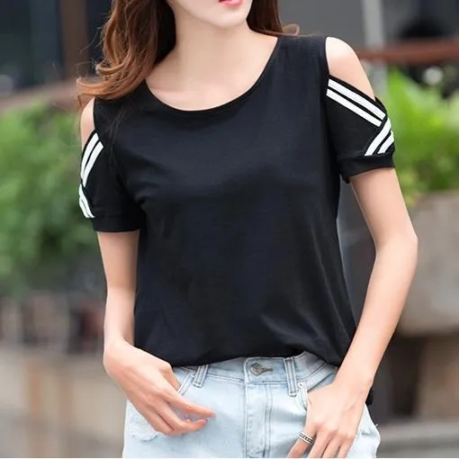 Striped Open Shoulder T-Shirt