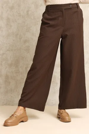 STRIPED WIDE-LEG PANTS-COFFEE