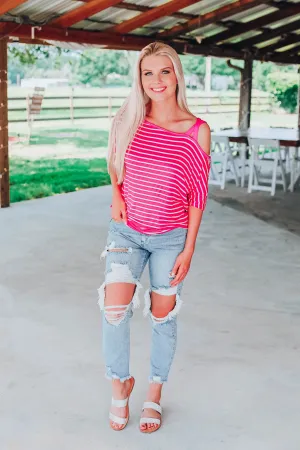 Stunning In Stripes Top - Fuchsia