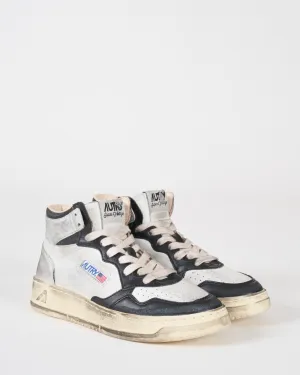 sup vint mid sv11 sneaker - white/black/silver leather