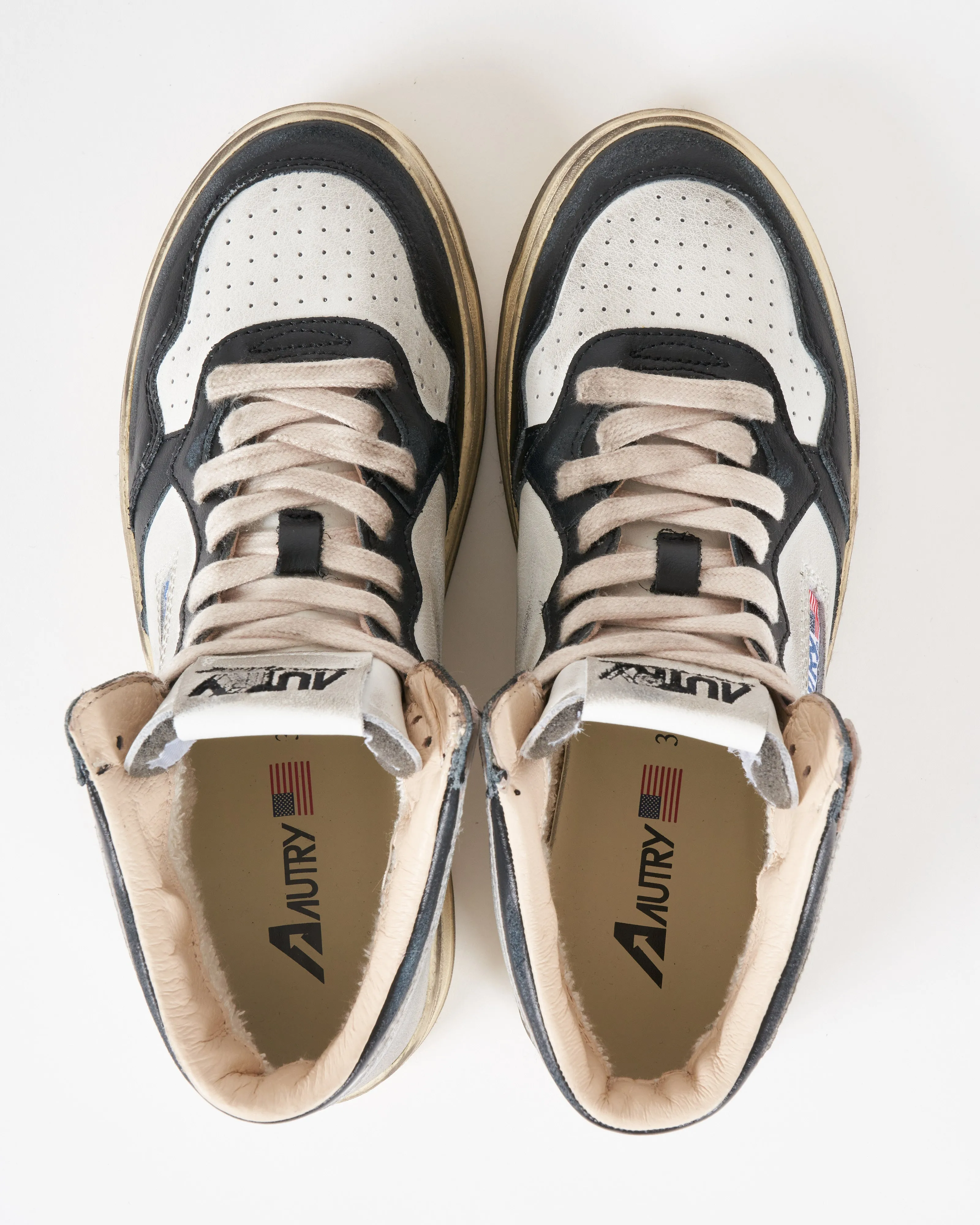 sup vint mid sv11 sneaker - white/black/silver leather