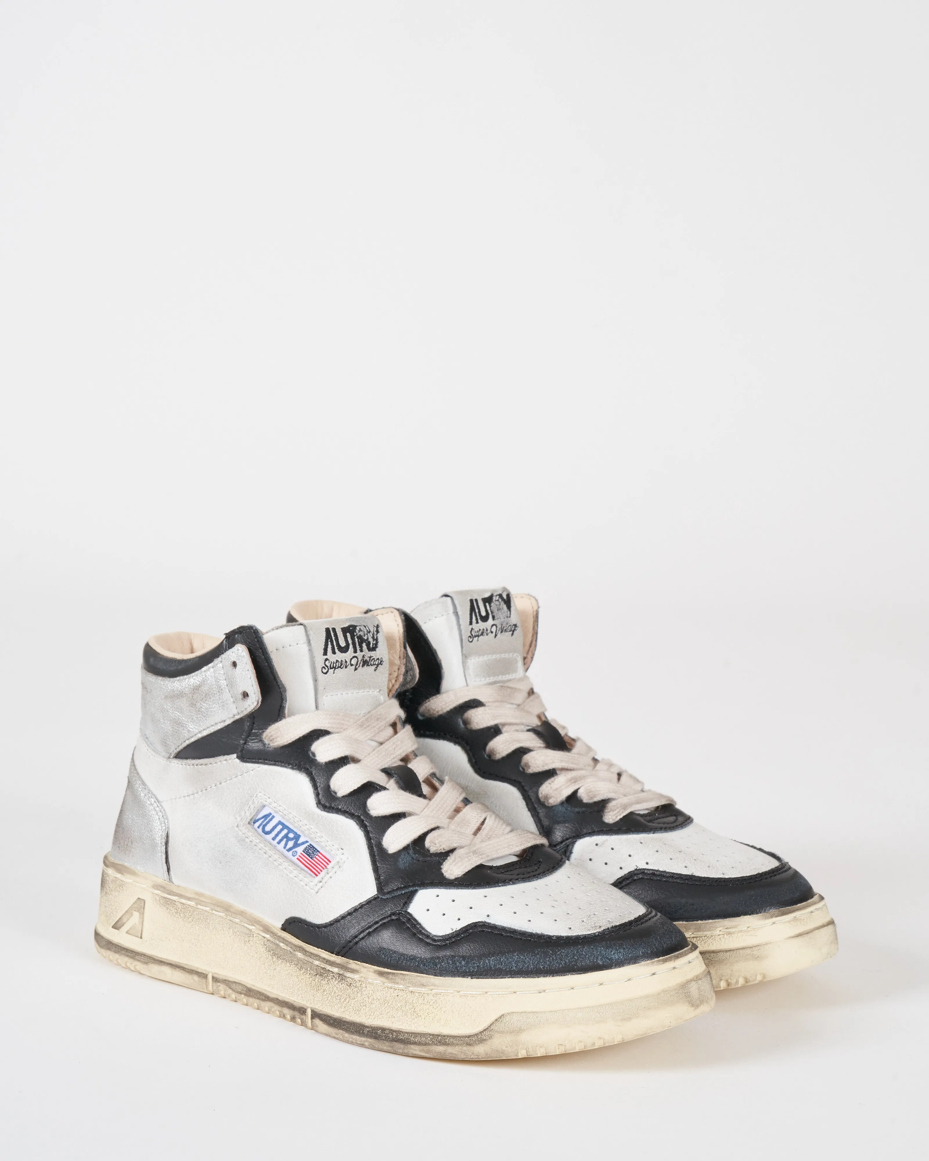 sup vint mid sv11 sneaker - white/black/silver leather