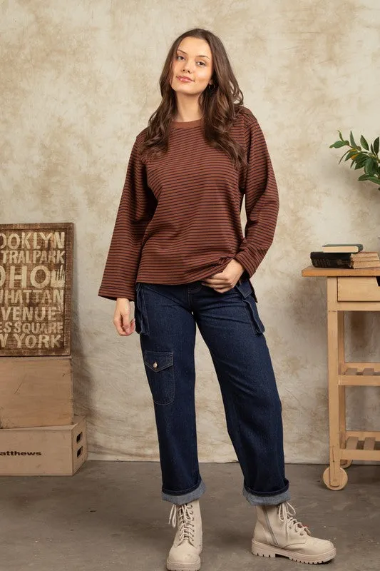 Super Soft Striped Top - Chocolate