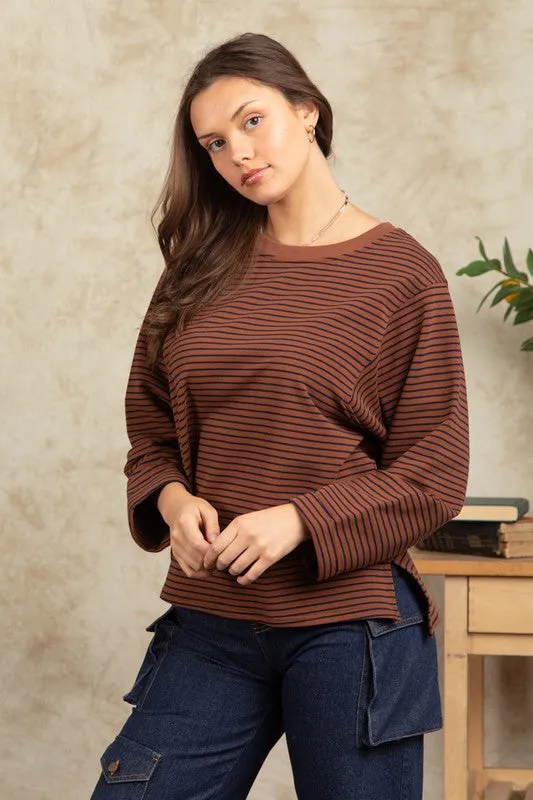 Super Soft Striped Top - Chocolate