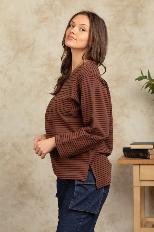 Super Soft Striped Top - Chocolate