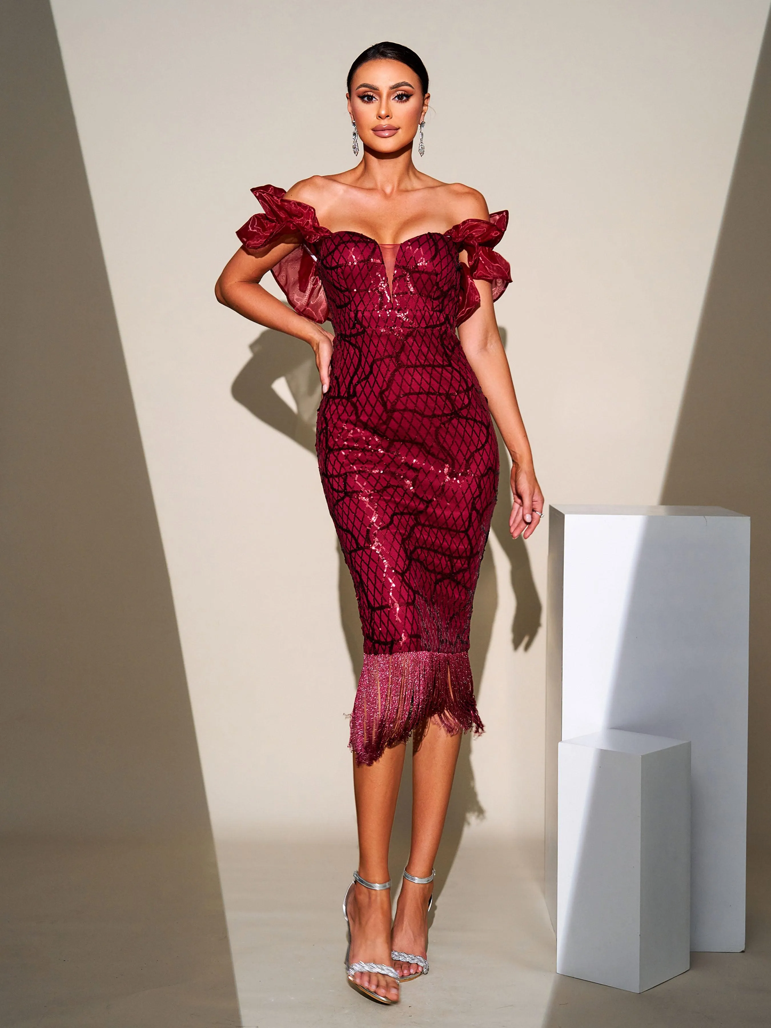 Tassel Midi Sequin Dress XJ1259