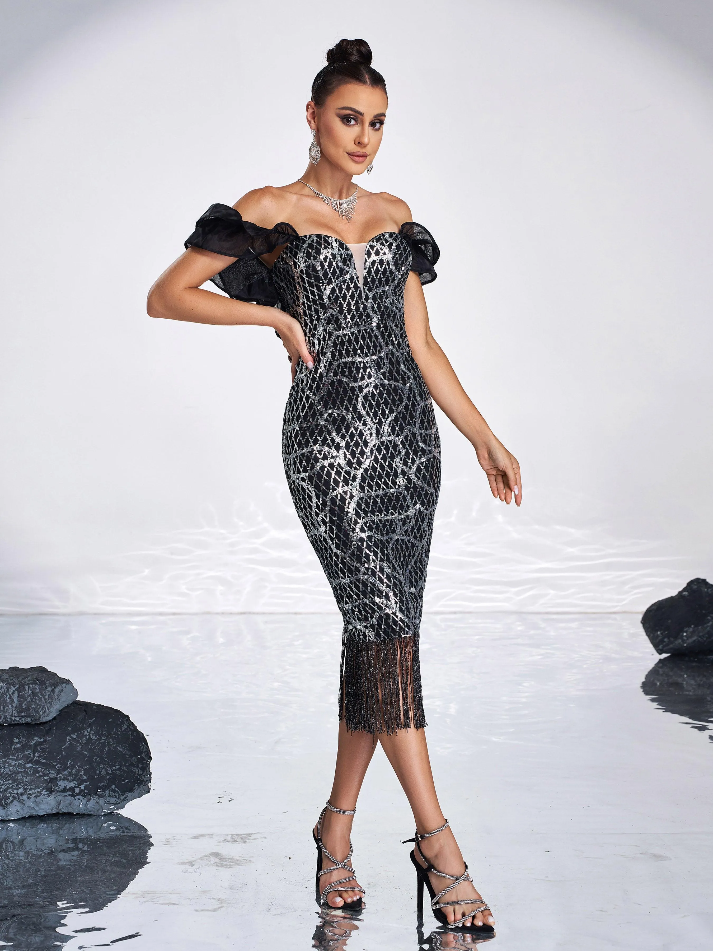 Tassel Midi Sequin Dress XJ1259