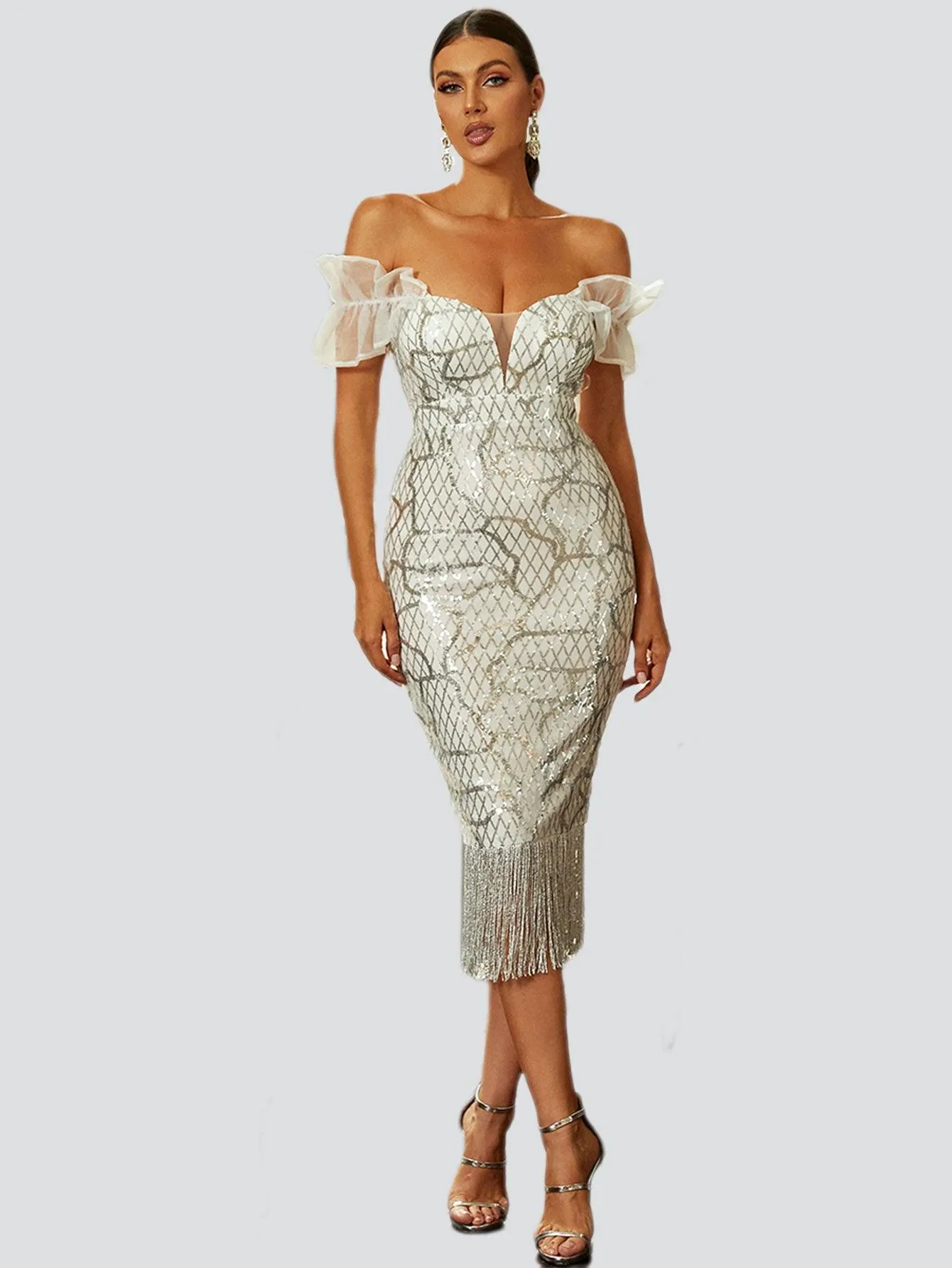 Tassel Midi Sequin Dress XJ1259