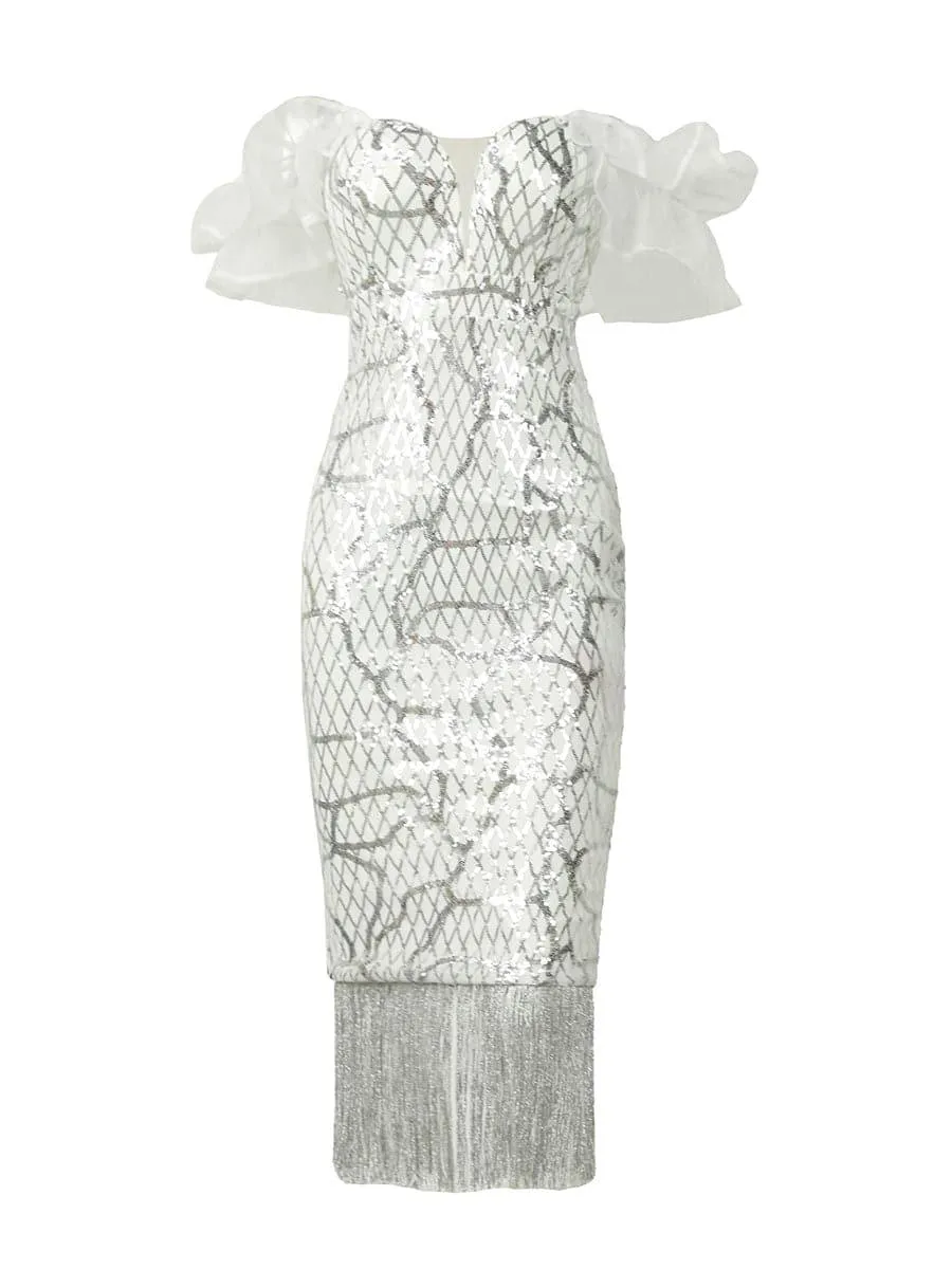 Tassel Midi Sequin Dress XJ1259