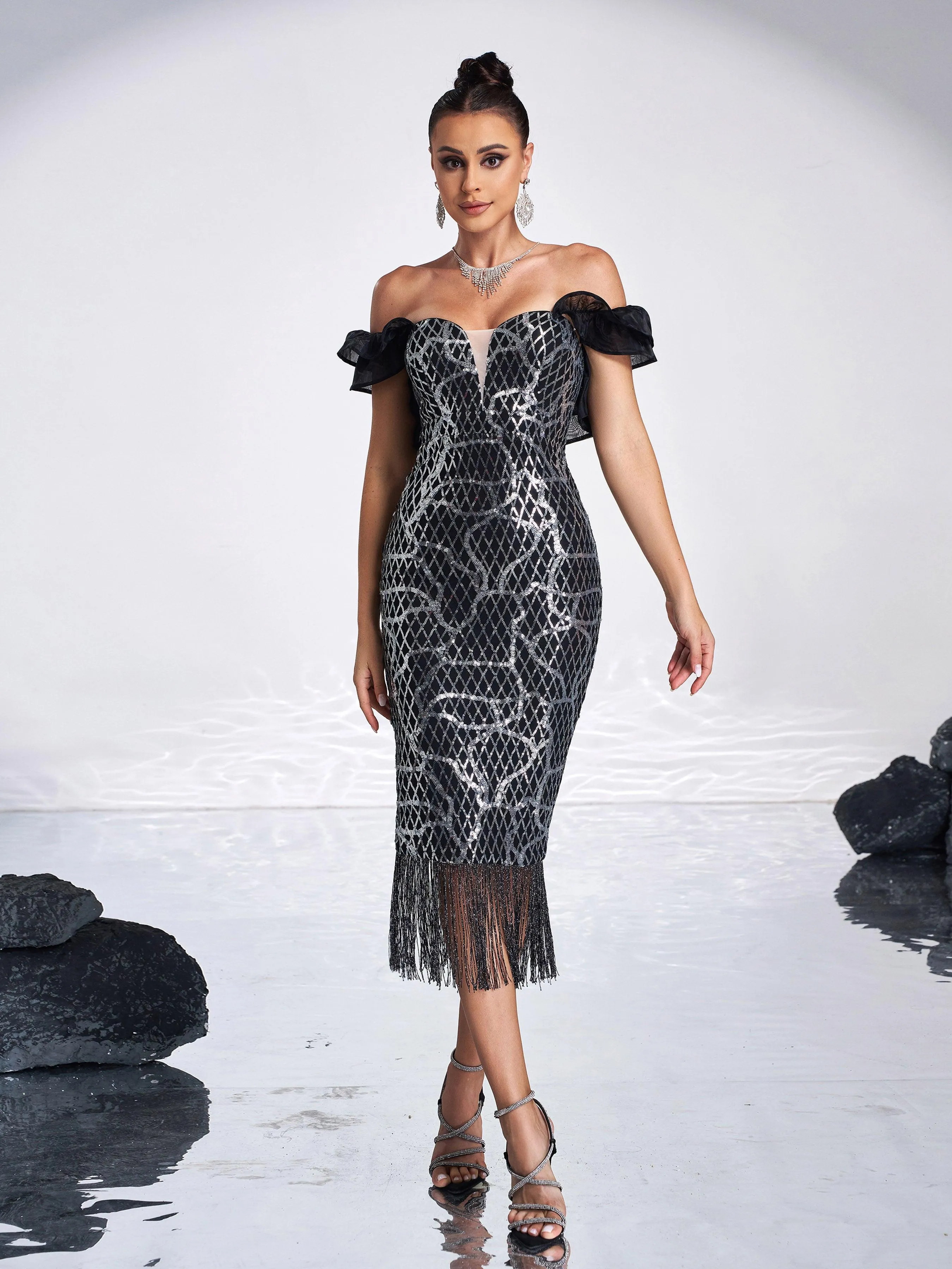 Tassel Midi Sequin Dress XJ1259