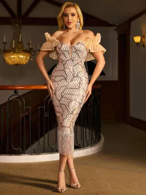 Tassel Midi Sequin Dress XJ1259