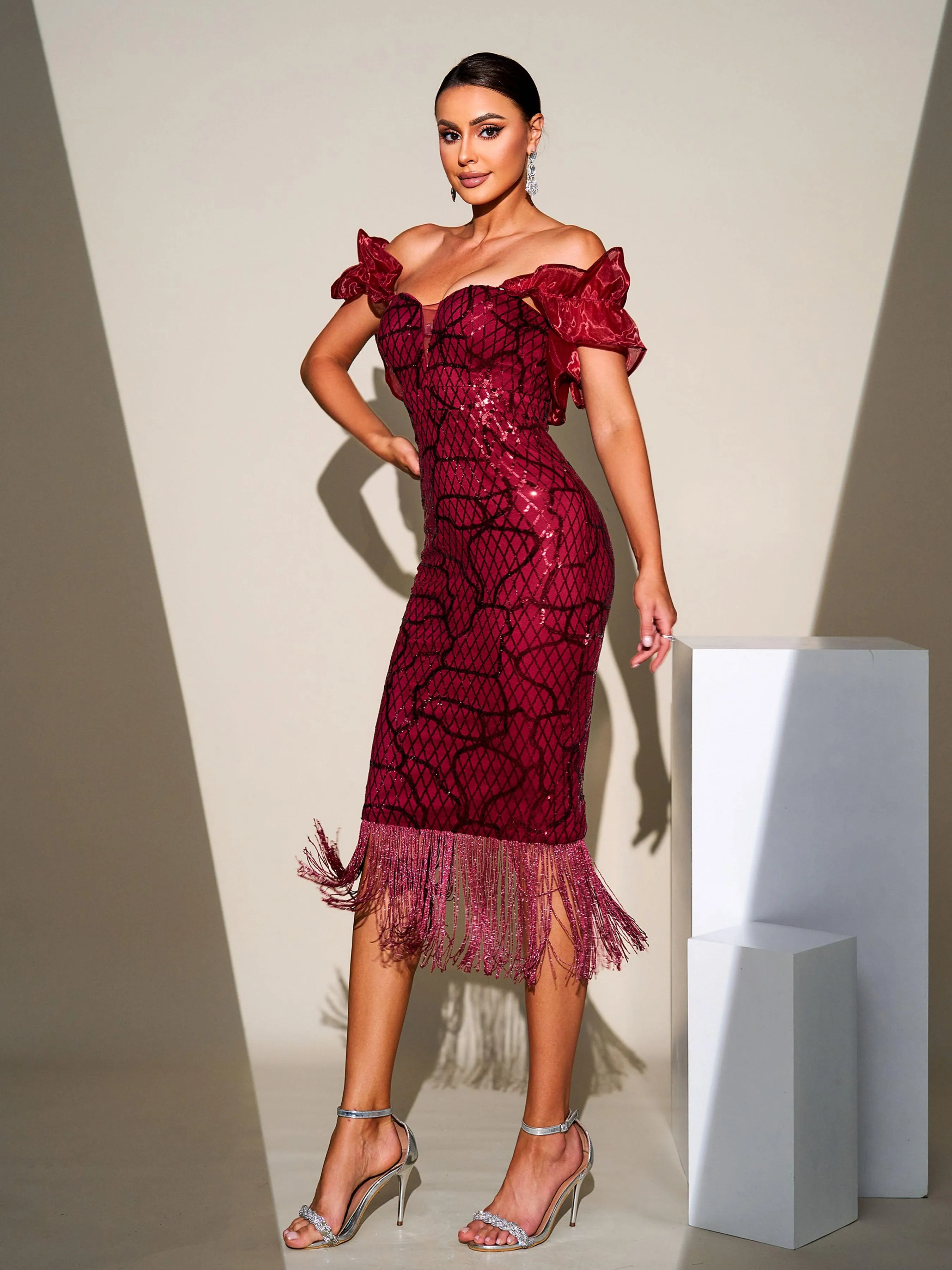Tassel Midi Sequin Dress XJ1259