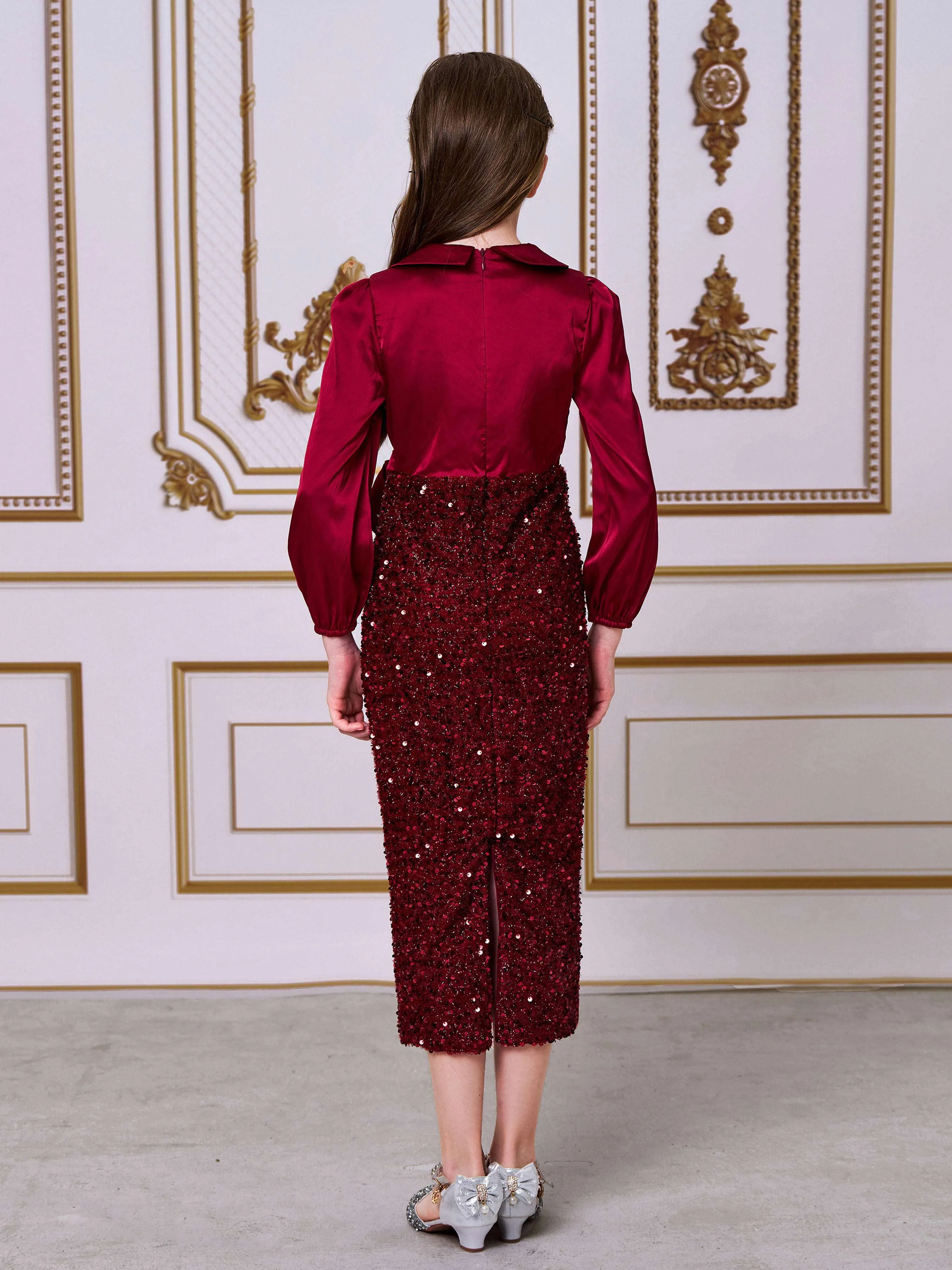 Teen Sequin Panel Long Sleeve Formal Dress CM02081