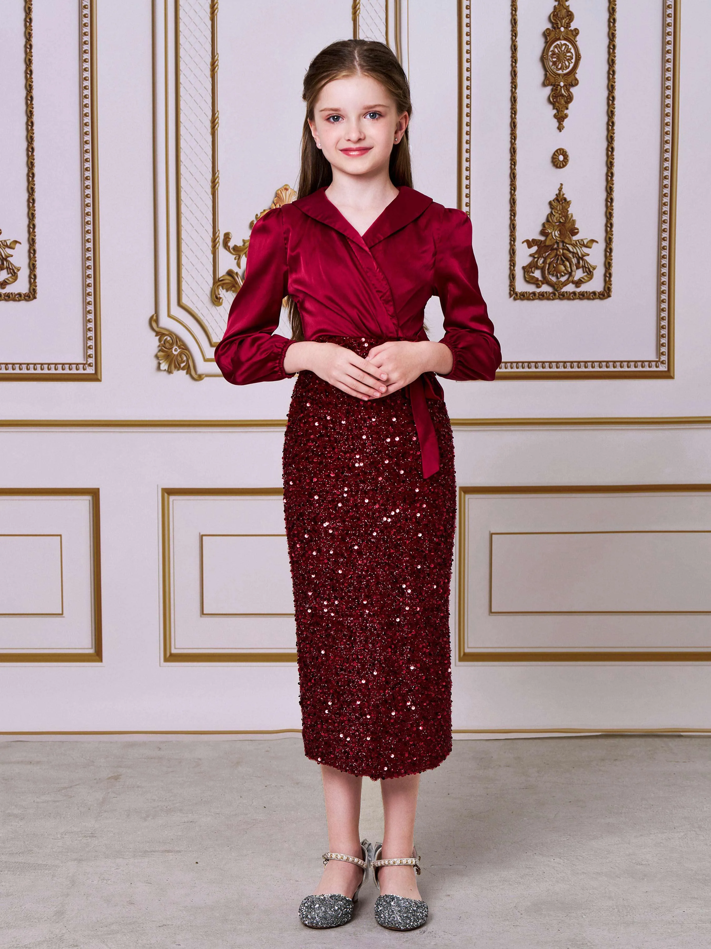 Teen Sequin Panel Long Sleeve Formal Dress CM02081