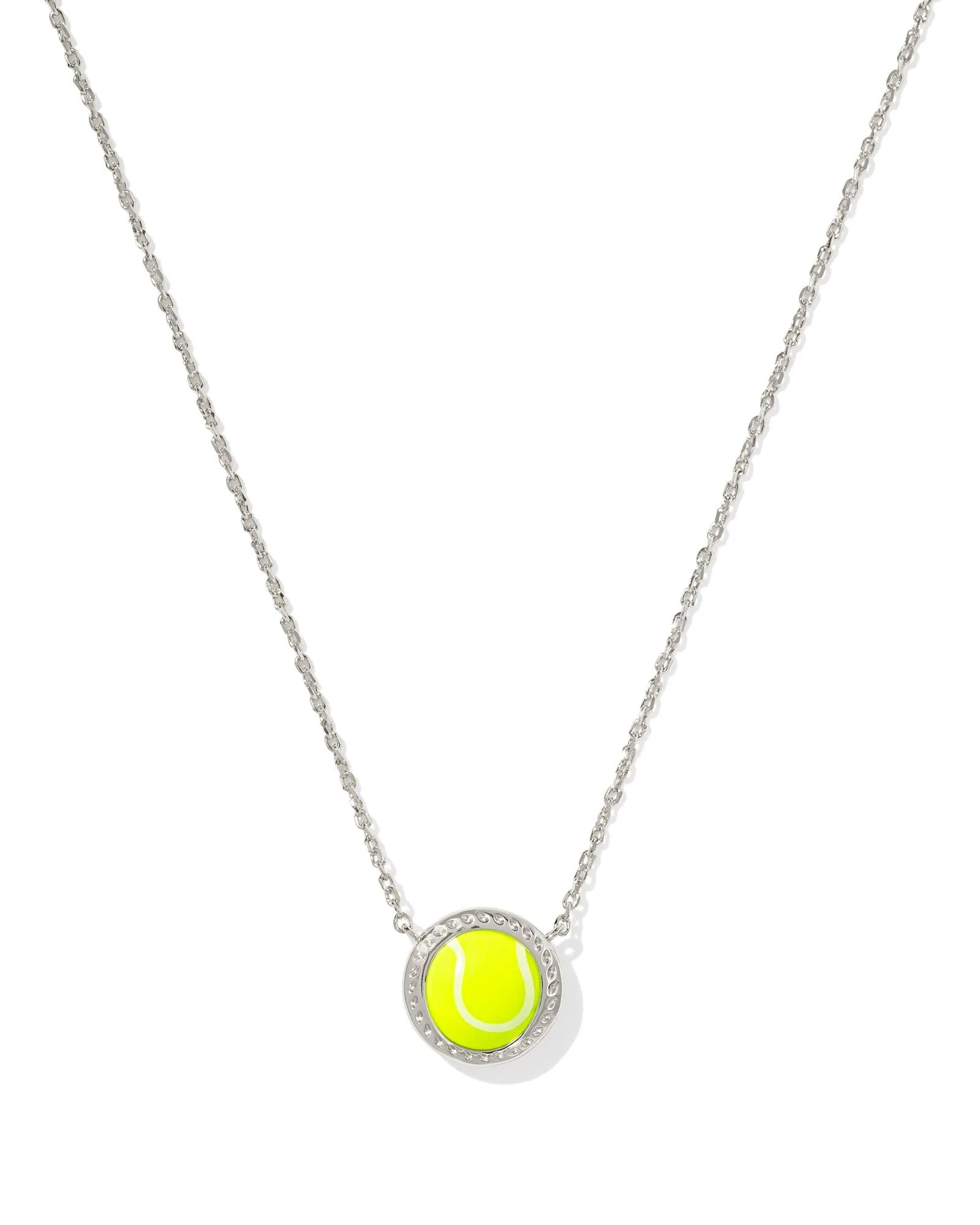 Tennis Short Pendant Necklace in Rhodium Chartreuse Magnesite