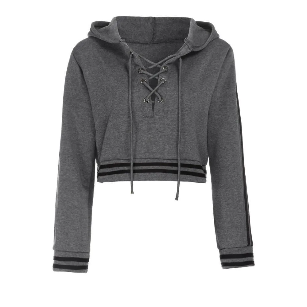 Thick Lace-Up V-Neck Hoodie