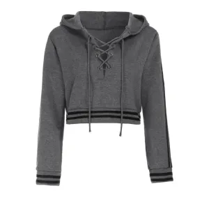 Thick Lace-Up V-Neck Hoodie