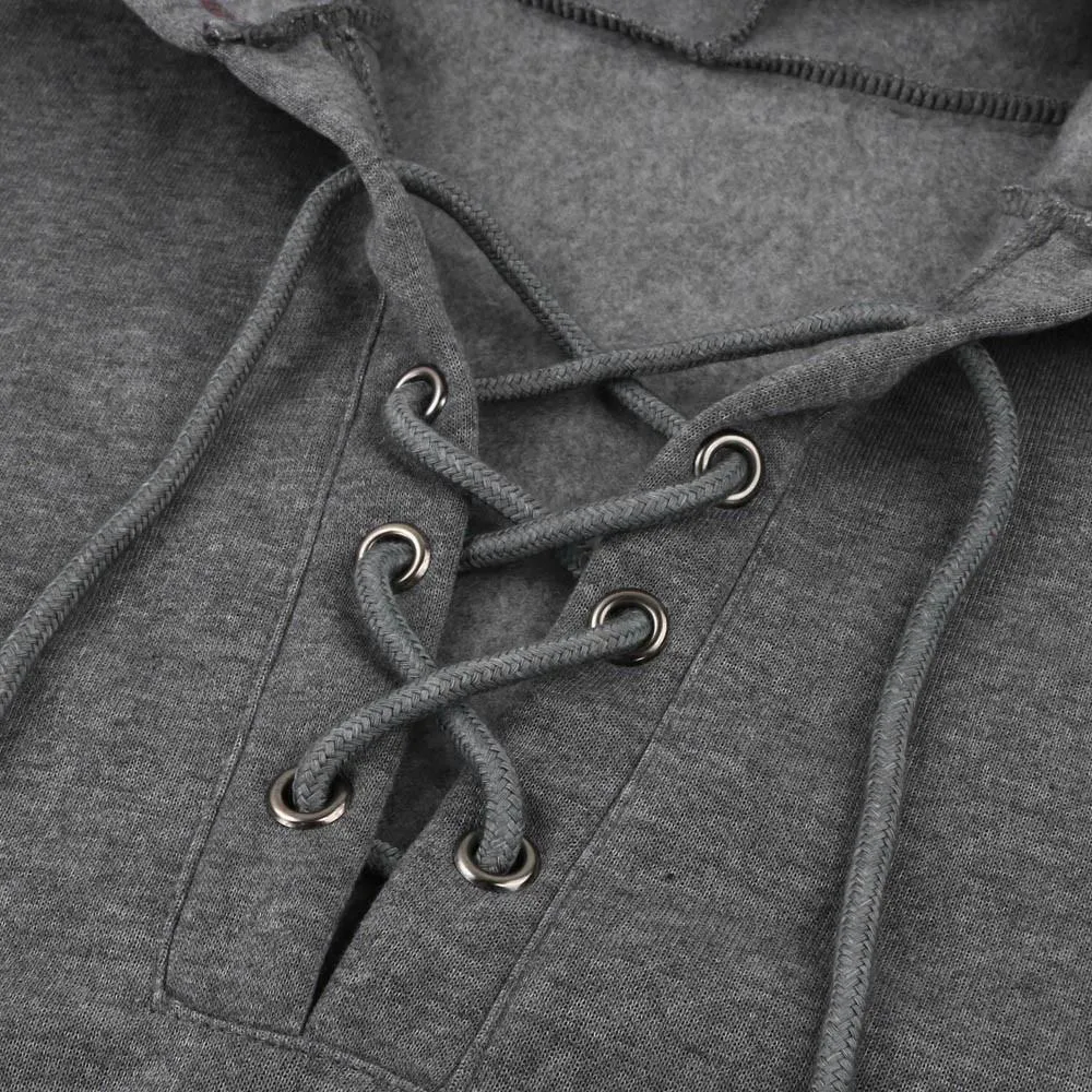 Thick Lace-Up V-Neck Hoodie
