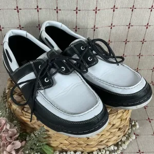 Timberland Boat Shoes Mens Size 11.5 Black &amp; White Leather Deck Shoes PreLoved