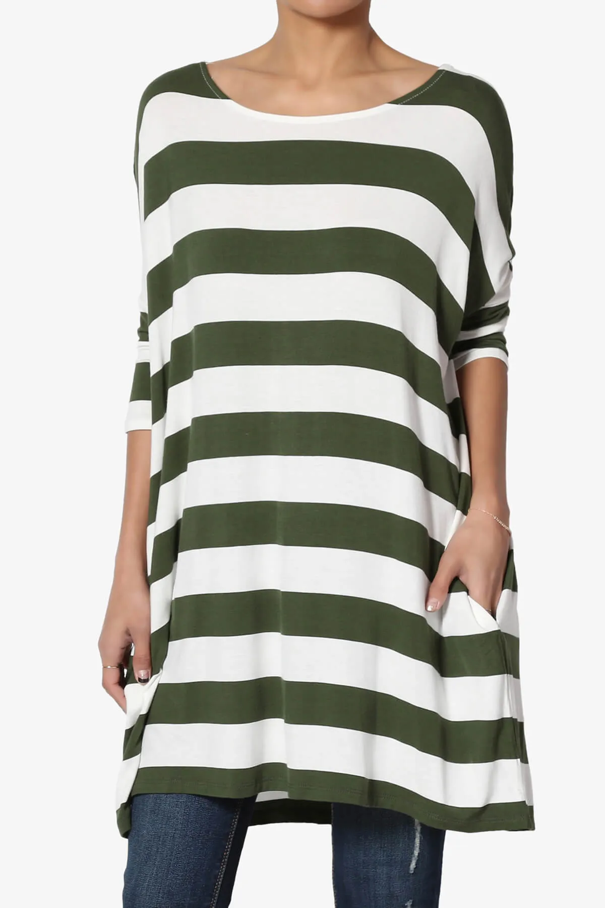 Timp Stripe Drop Shoulder Tunic Top