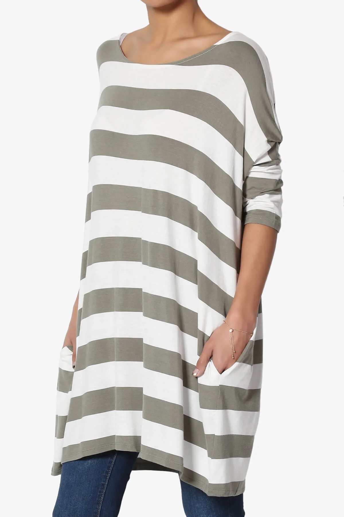 Timp Stripe Drop Shoulder Tunic Top