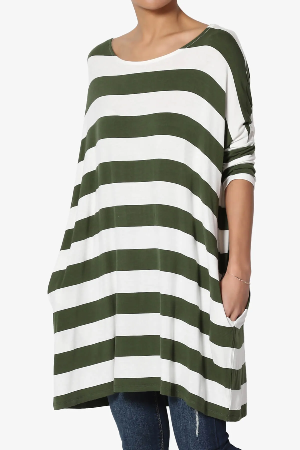 Timp Stripe Drop Shoulder Tunic Top
