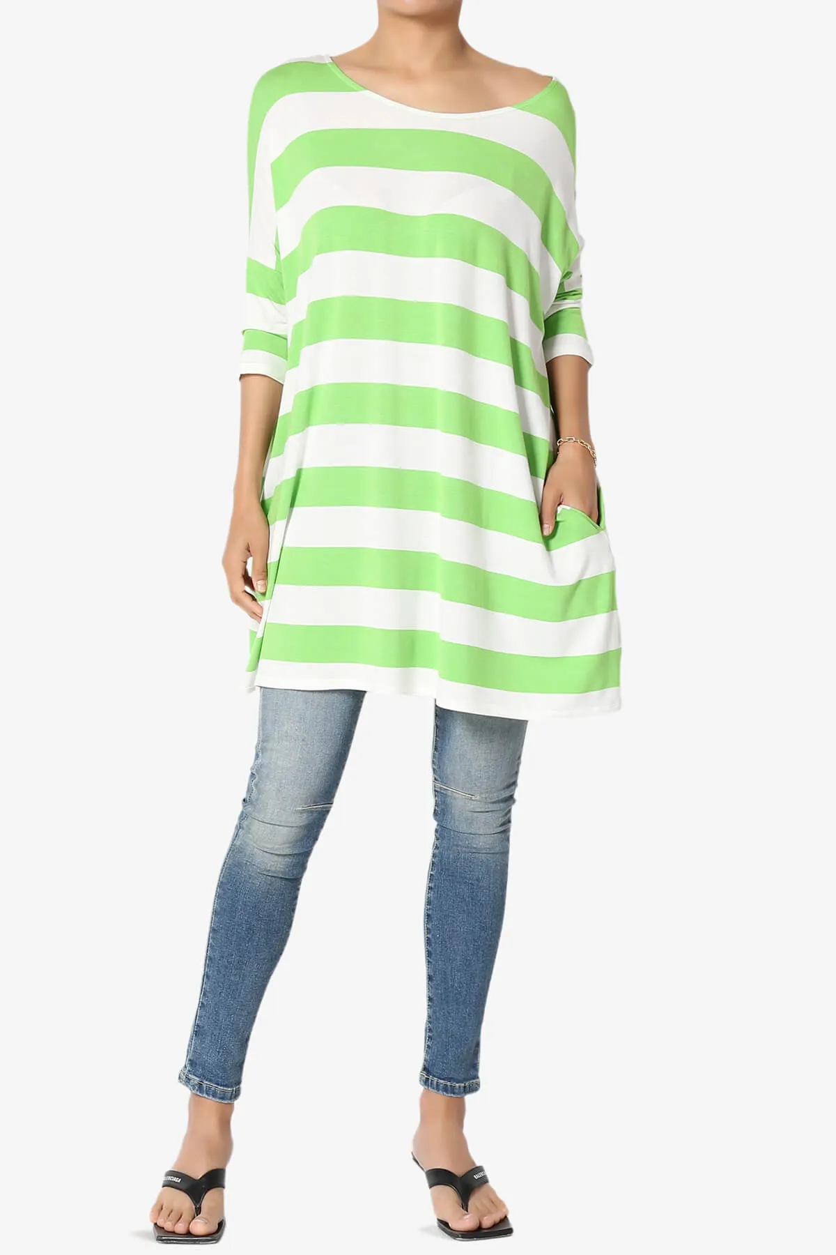 Timp Stripe Drop Shoulder Tunic Top