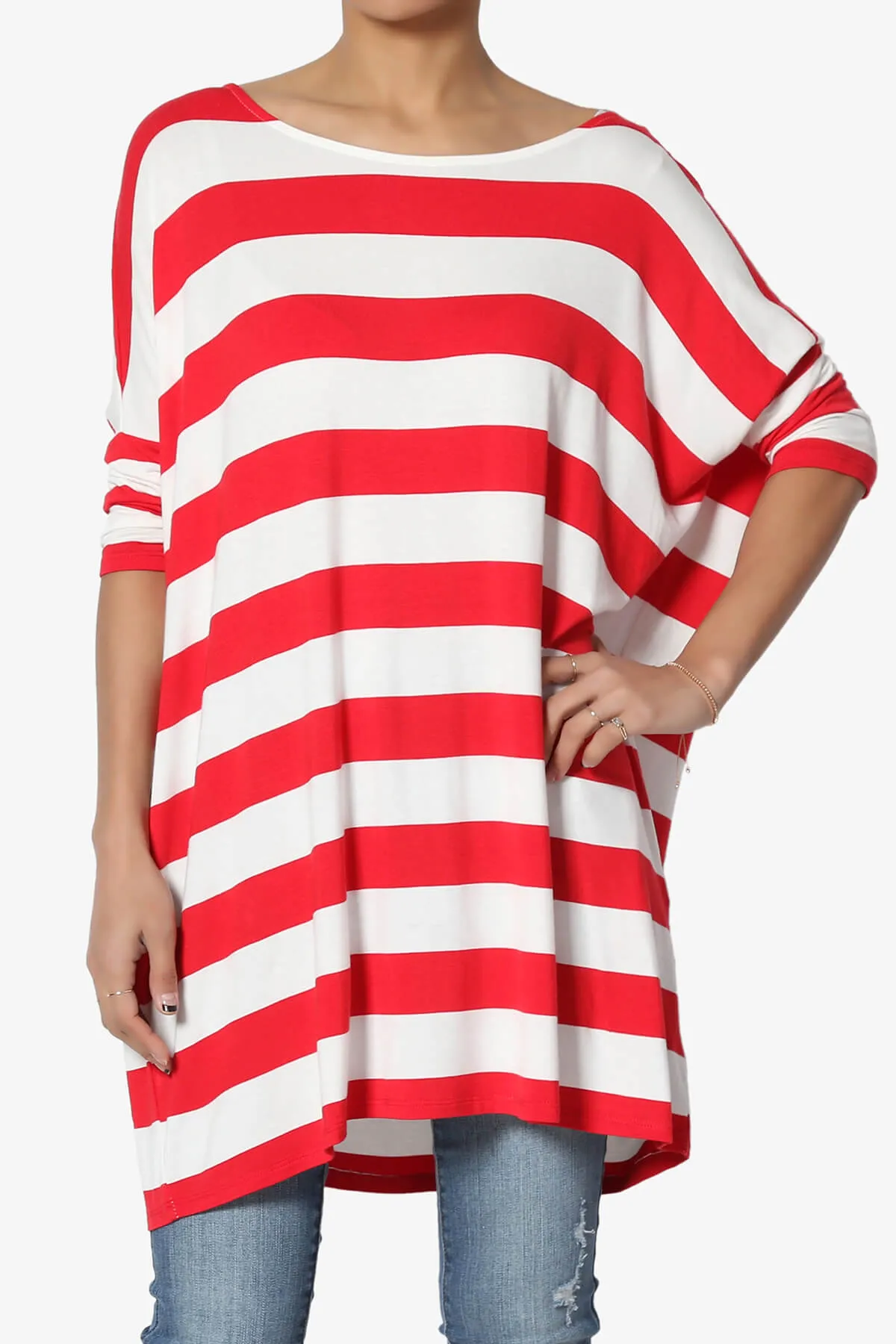 Timp Stripe Drop Shoulder Tunic Top
