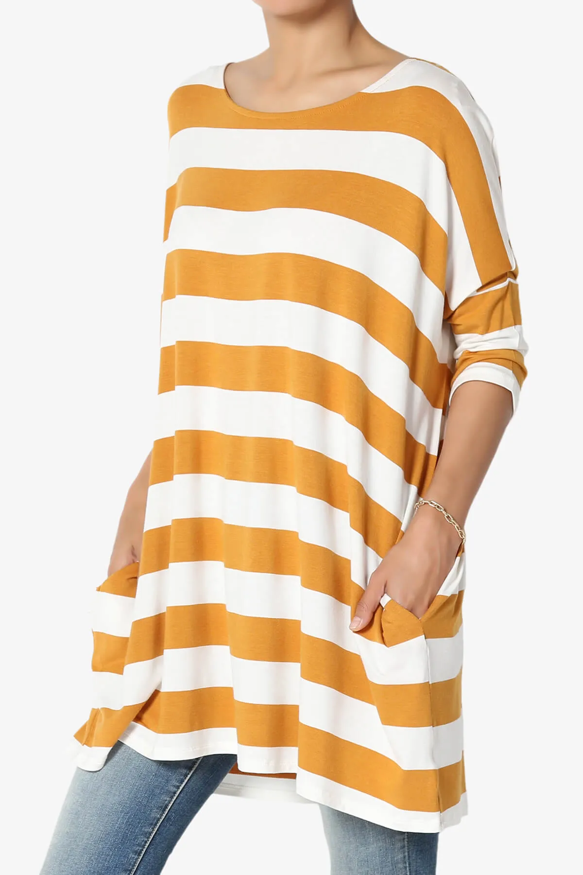 Timp Stripe Drop Shoulder Tunic Top