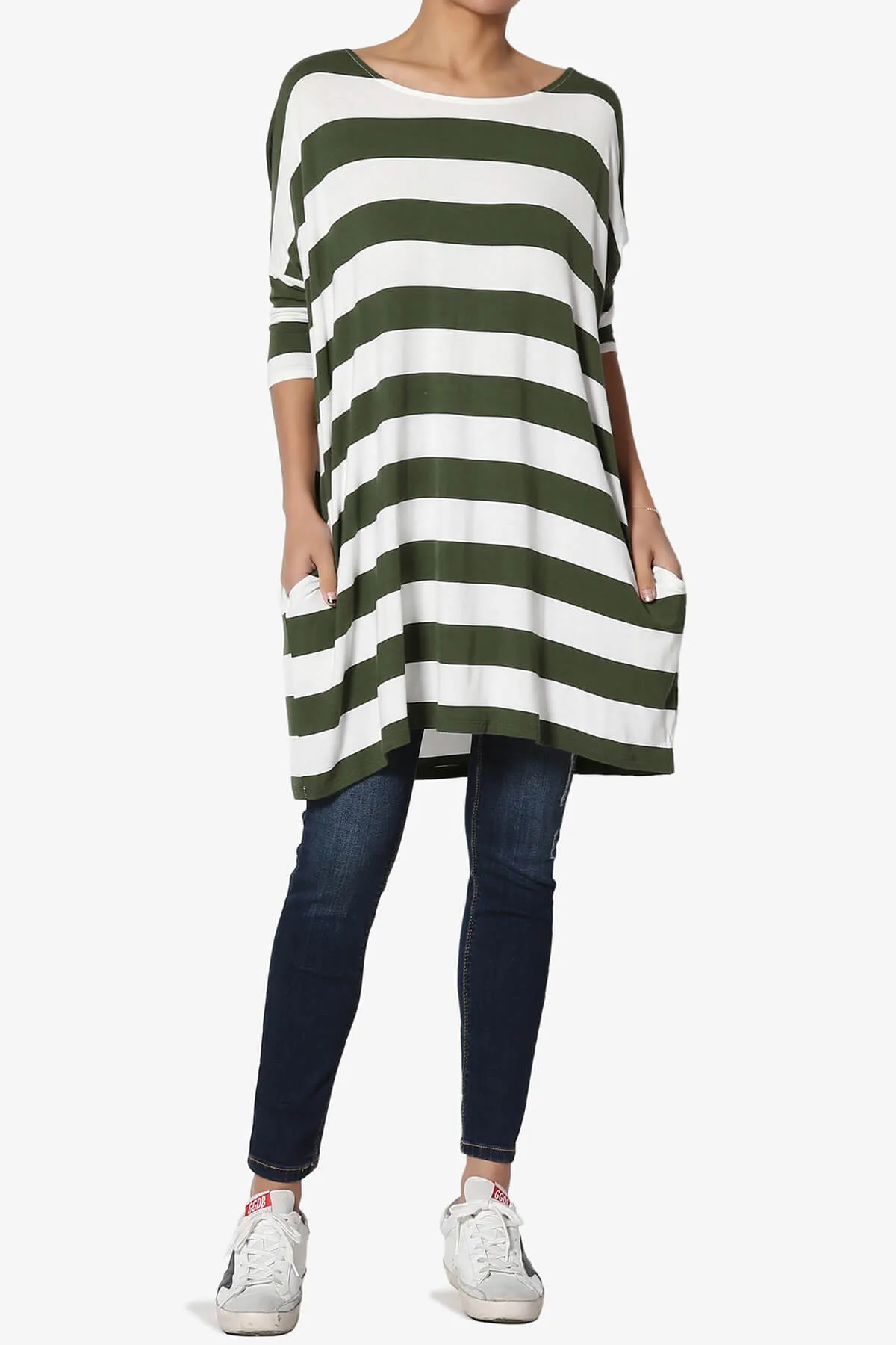 Timp Stripe Drop Shoulder Tunic Top