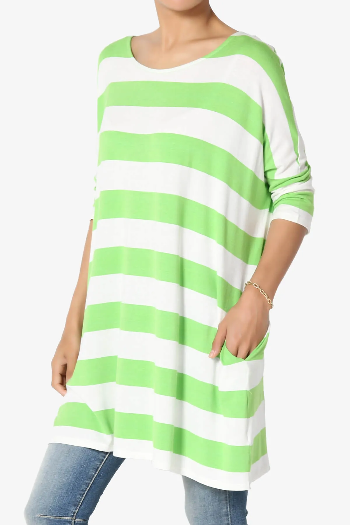 Timp Stripe Drop Shoulder Tunic Top