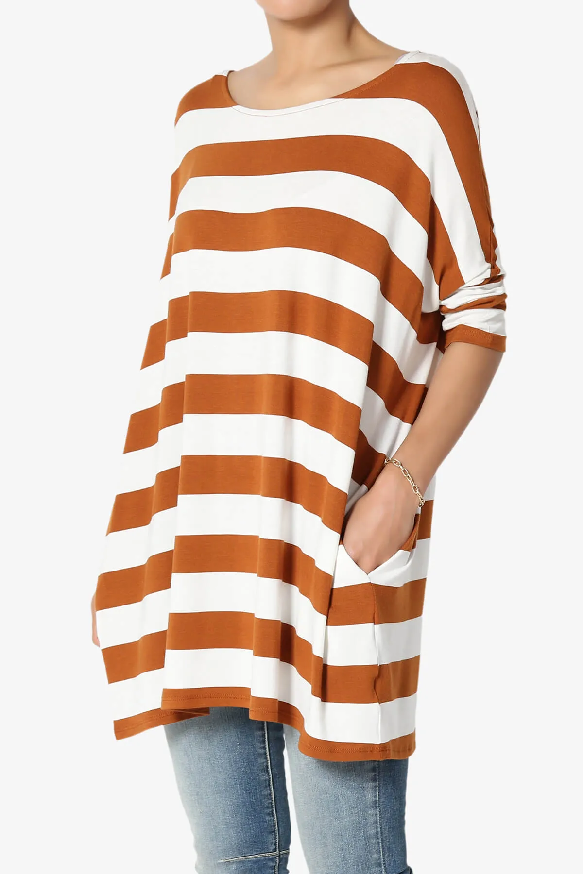 Timp Stripe Drop Shoulder Tunic Top