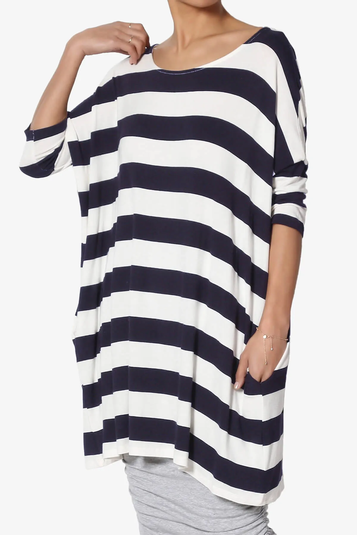 Timp Stripe Drop Shoulder Tunic Top