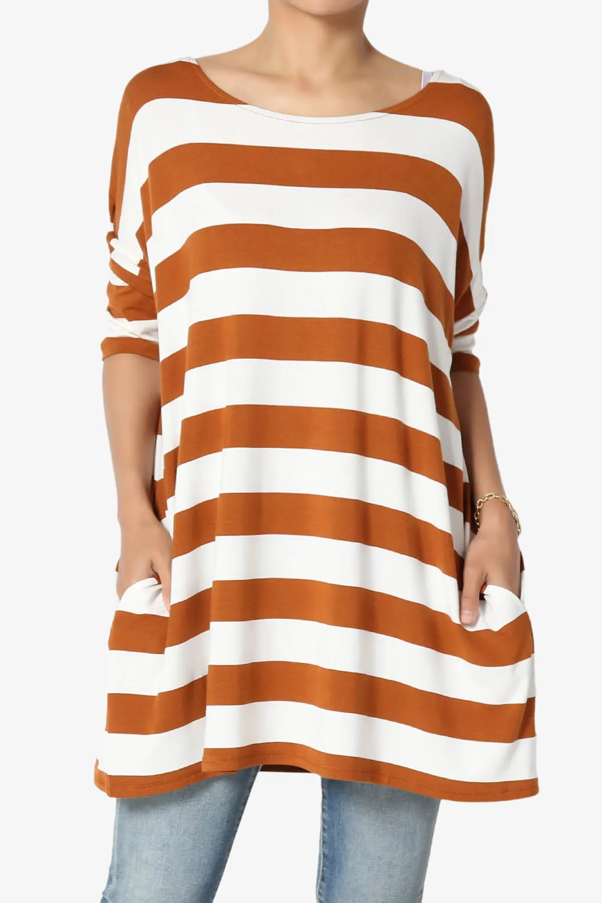 Timp Stripe Drop Shoulder Tunic Top
