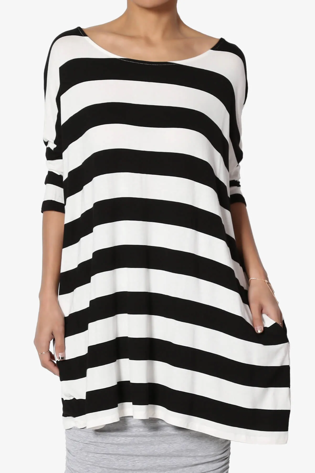 Timp Stripe Drop Shoulder Tunic Top