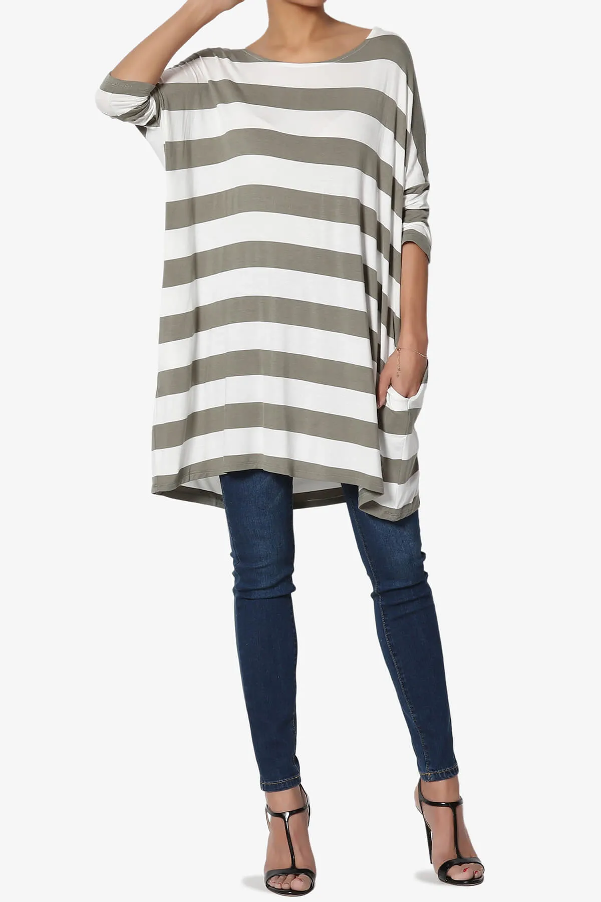 Timp Stripe Drop Shoulder Tunic Top