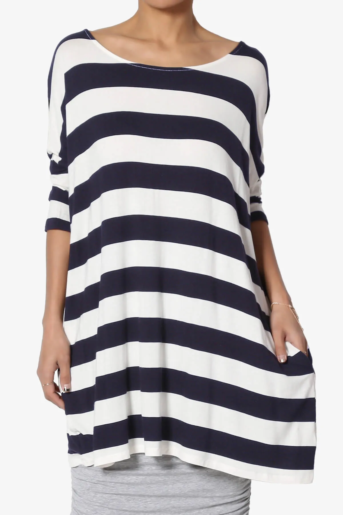 Timp Stripe Drop Shoulder Tunic Top