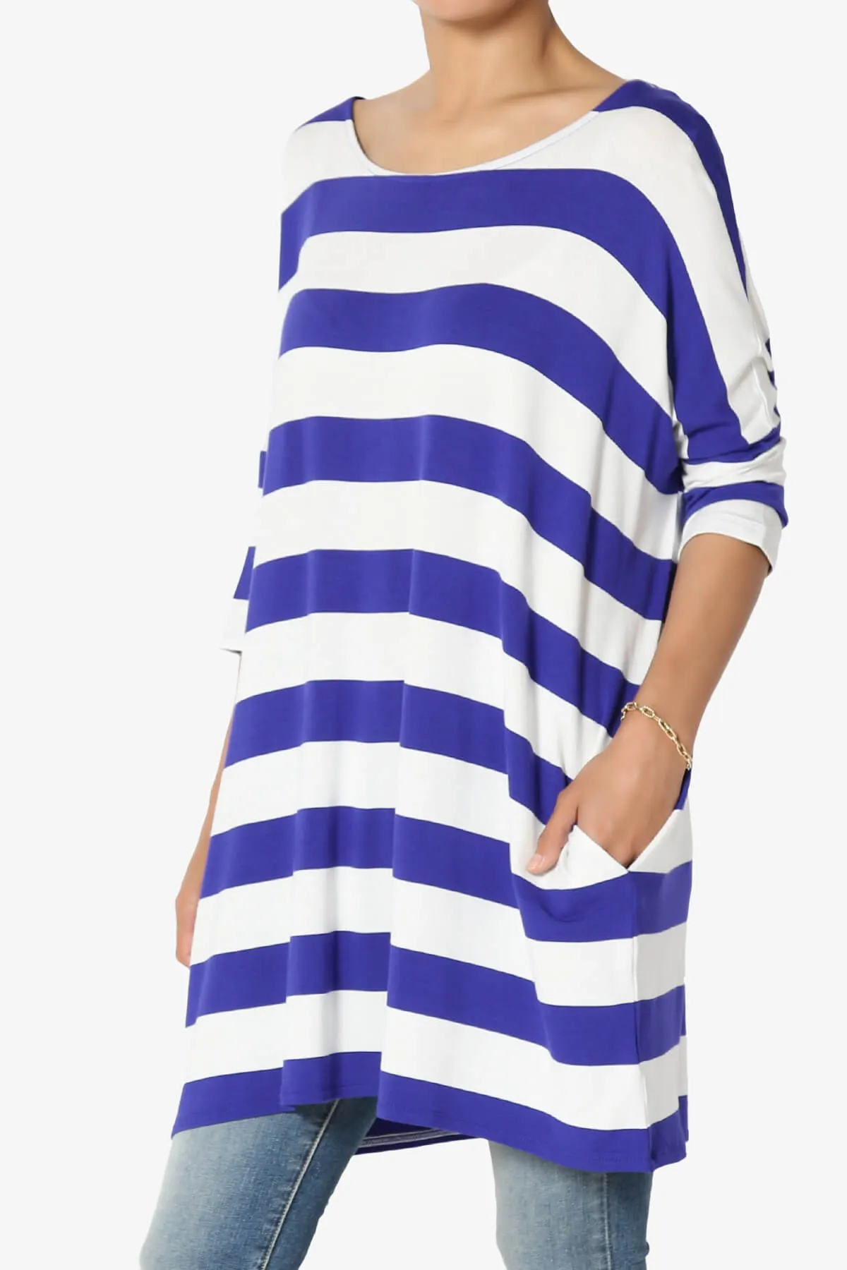 Timp Stripe Drop Shoulder Tunic Top