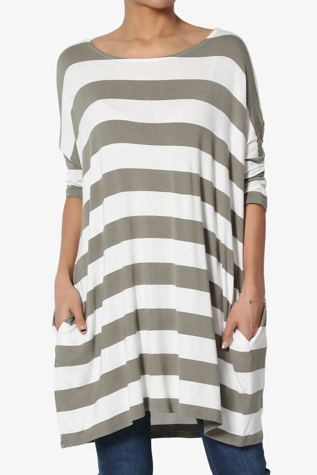 Timp Stripe Drop Shoulder Tunic Top