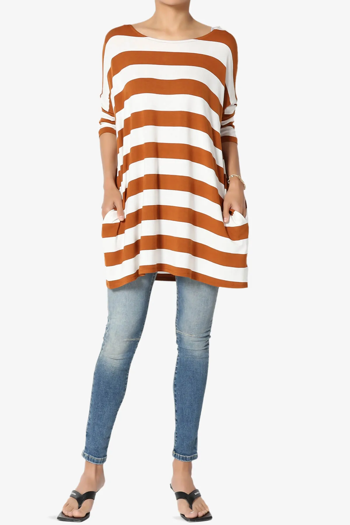 Timp Stripe Drop Shoulder Tunic Top