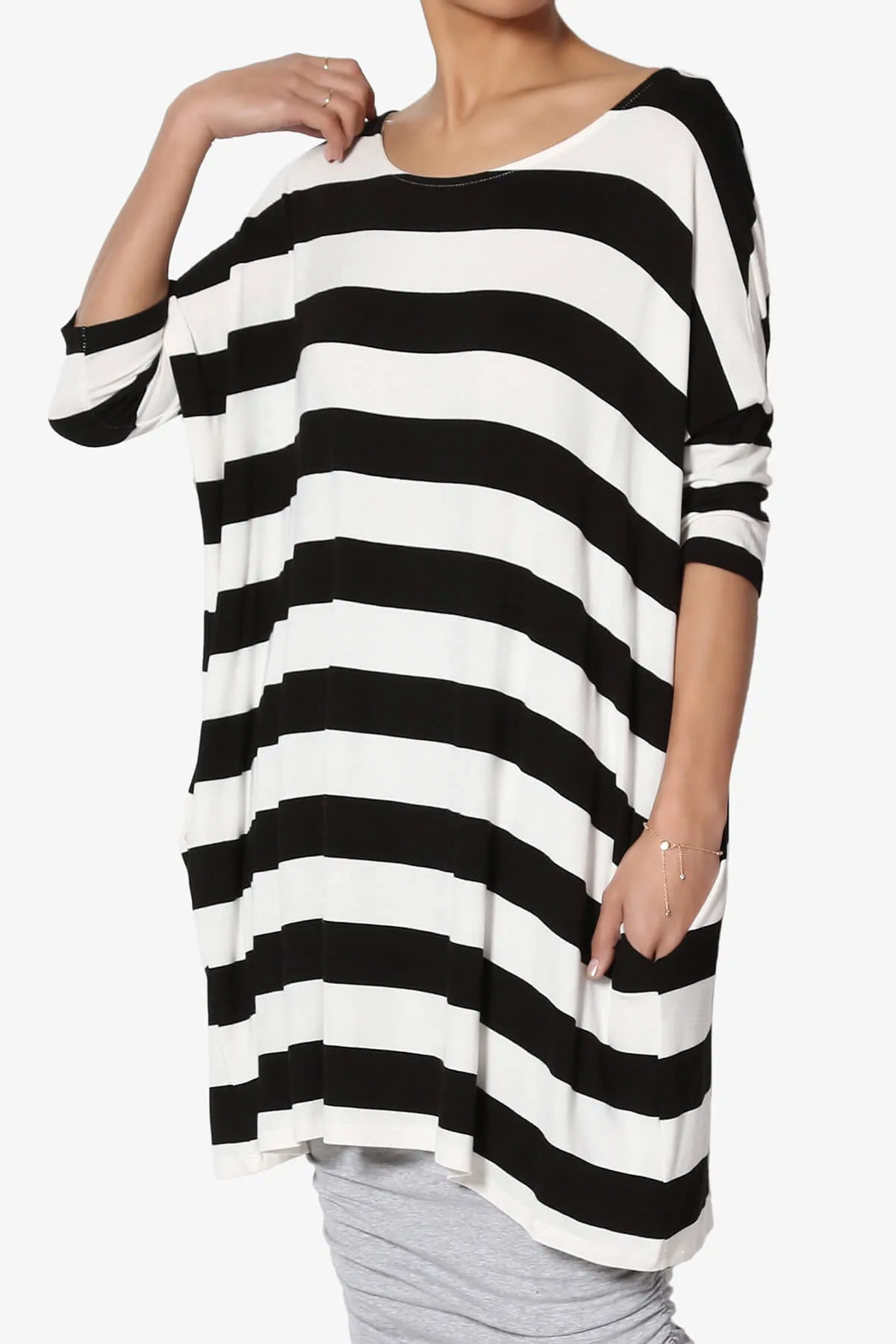 Timp Stripe Drop Shoulder Tunic Top